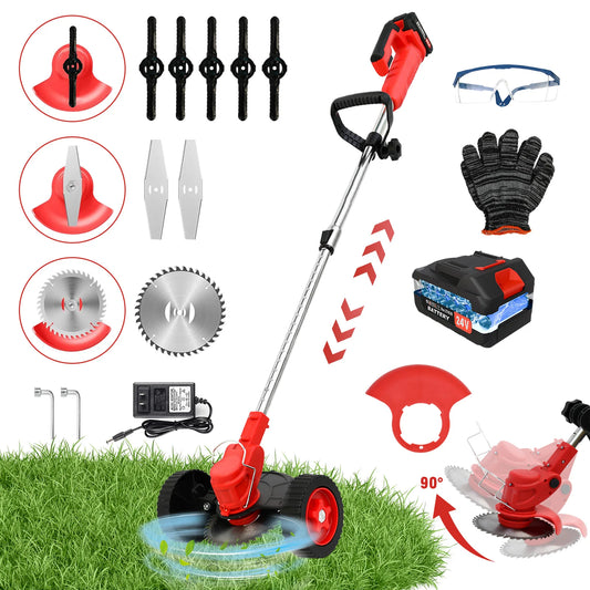 3 In 1 Cordless Grass Trimmer Edger With Wheels 21V