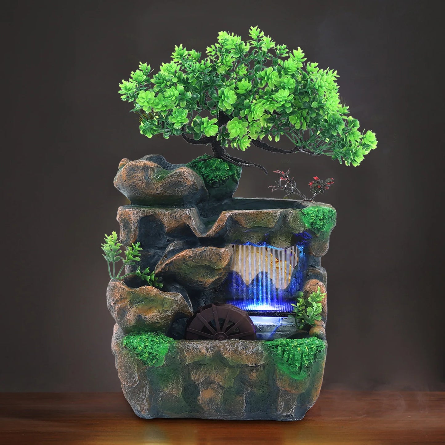Indoor Water Fountain With LED Lights Zen Desktop Tabletop Decor
