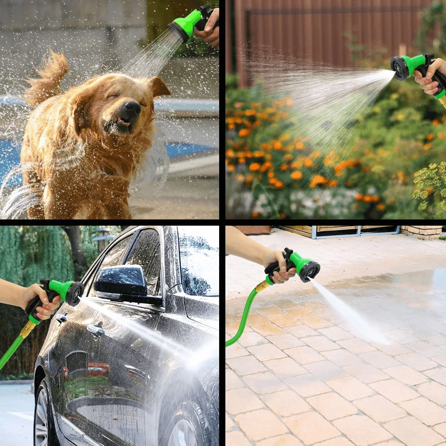 Expandable Garden Hose With Holder And 10 Pattern Spray Nozzle