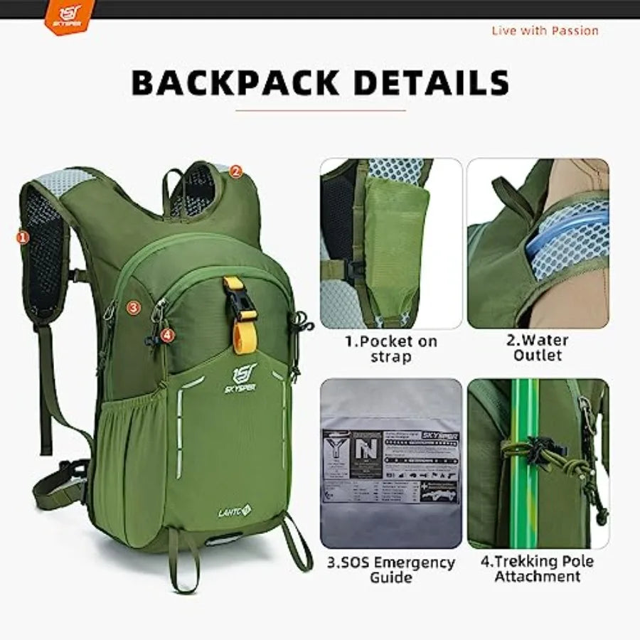 Unisex 15L Hiking Backpack Lightweight Water Resistant Daypack