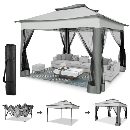 Pop Up Gazebo Canopy Tent With Mosquito Netting And Double Roof Ventilation