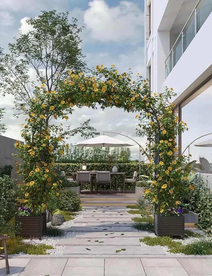 Wicker Arch Trellis With Planter Box On Wheels Garden Arbor