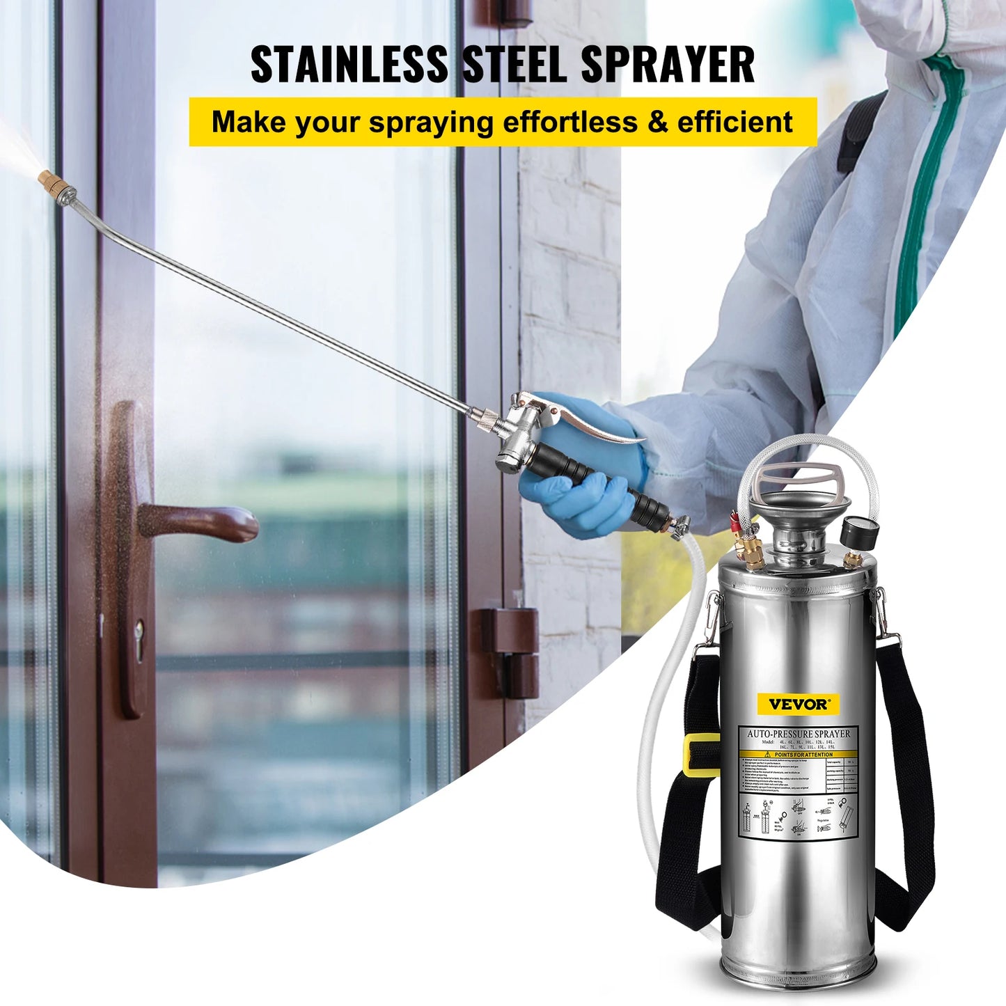 SucceBuy Hand Powered Stainless Steel Sprayer Garden Home Cleaning
