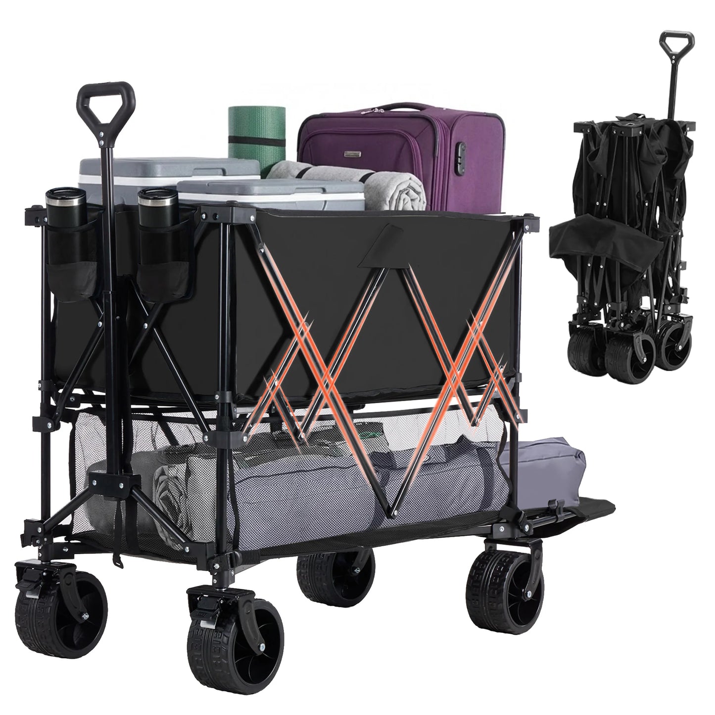 JHK Outdoor Double Decker Wagons Cart 440 Lbs Large Capacity