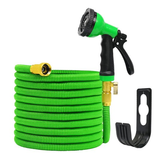 Expandable Garden Hose With Holder And 10 Pattern Spray Nozzle