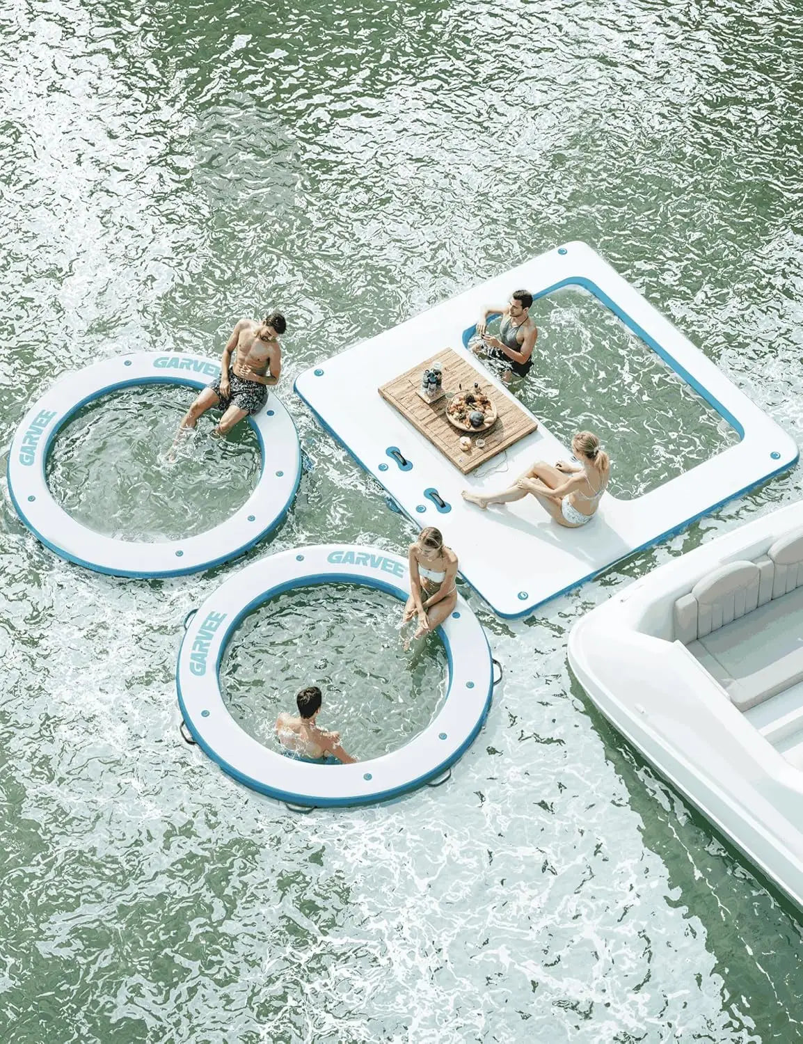 Round Inflatable Floating Platform For Lake And Pool Recreation
