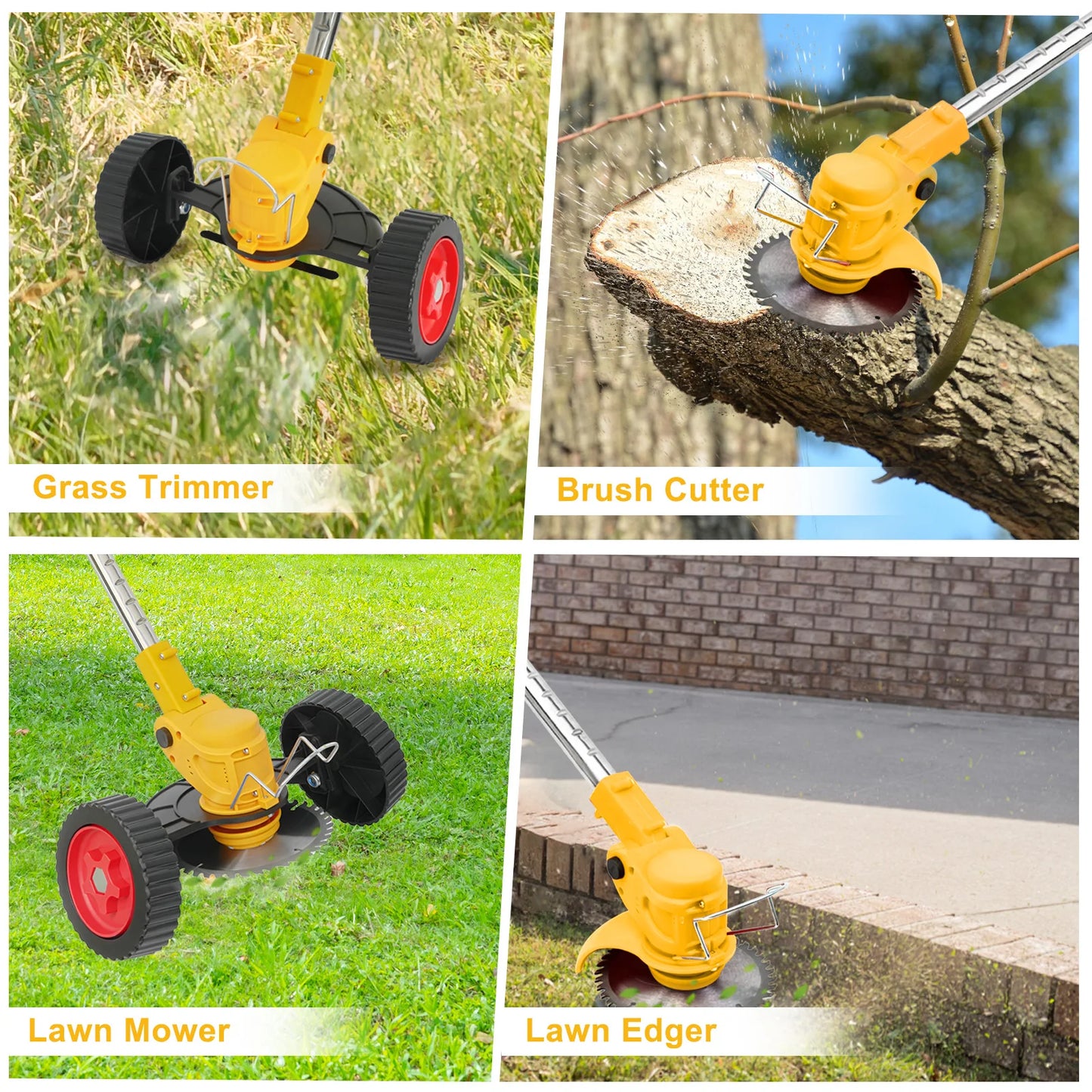 3 In 1 Cordless Grass Trimmer With Wheels Edger Mower