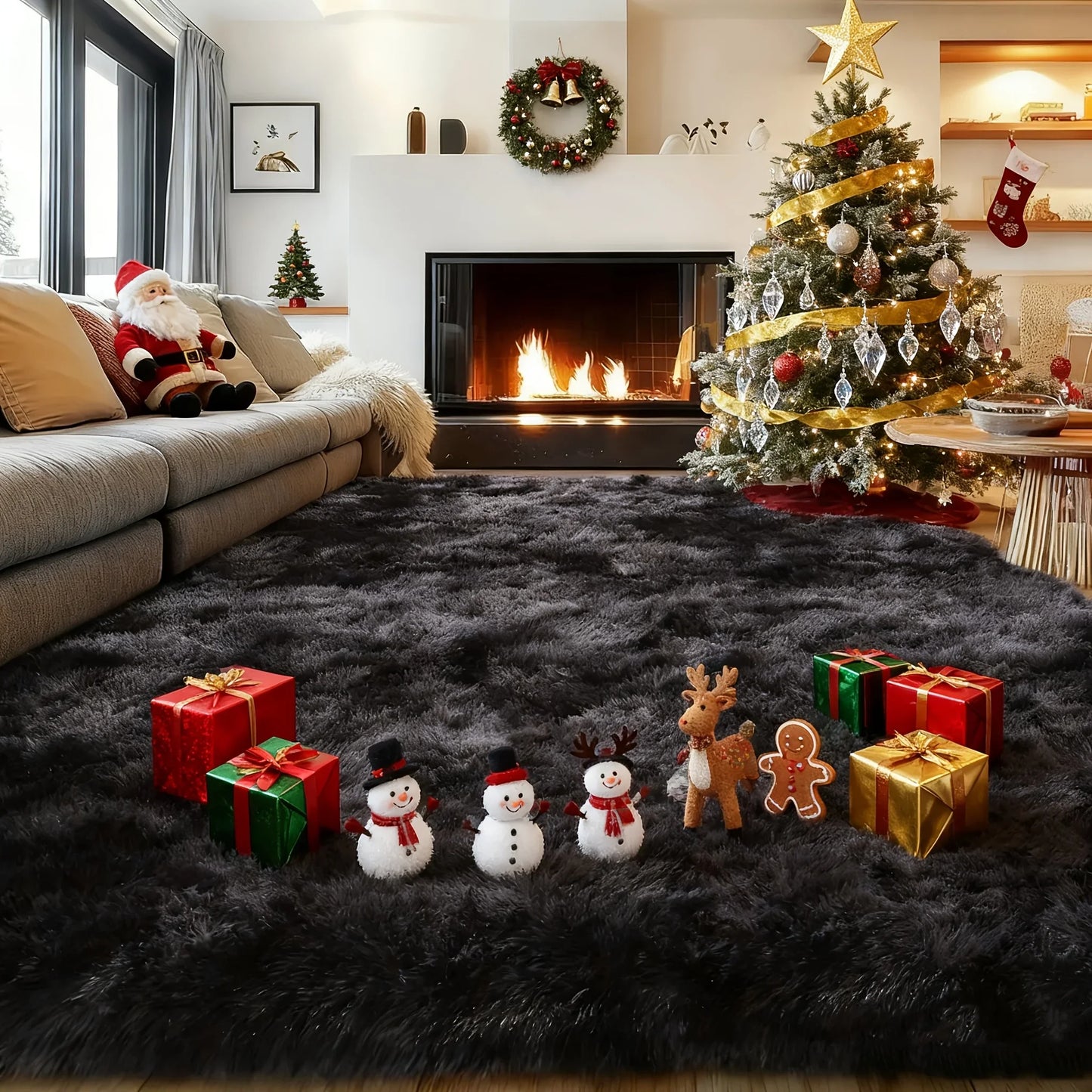 Wool Plush Shag Rug Non Slip Furry Carpet Living Room