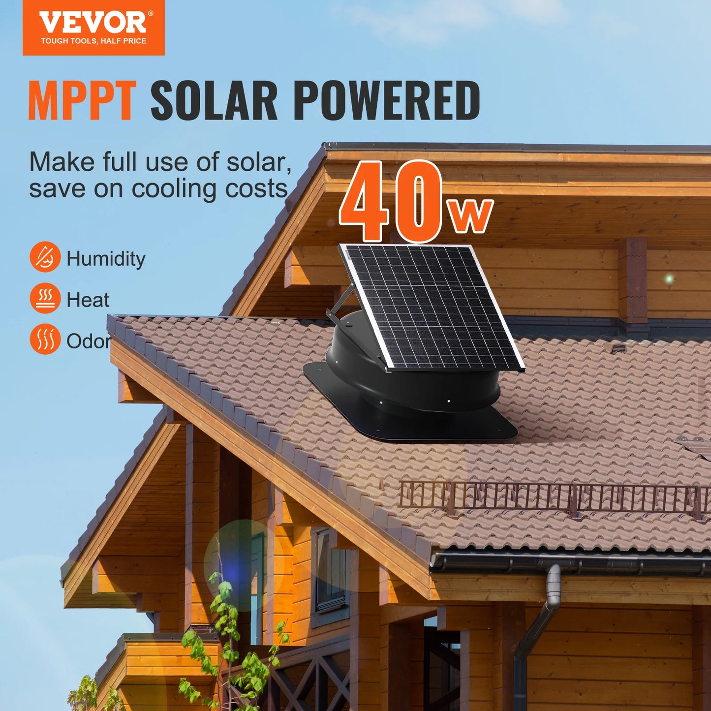 VEVOR Solar Attic Fan 40W 1230 CFM with Smart Adapter