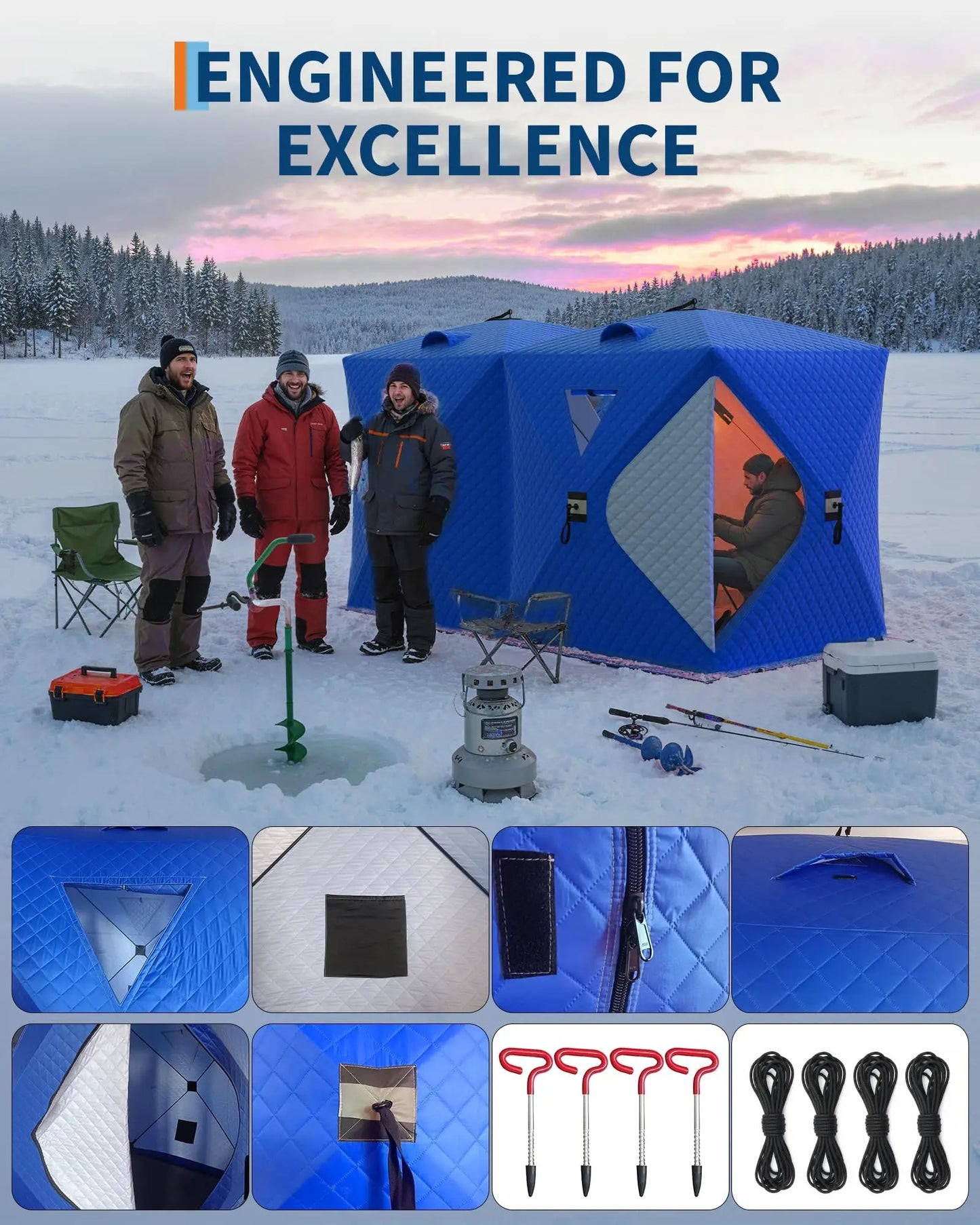 Pop Up Ice Fishing Tent Hub Style Shelter Resistant Warmth