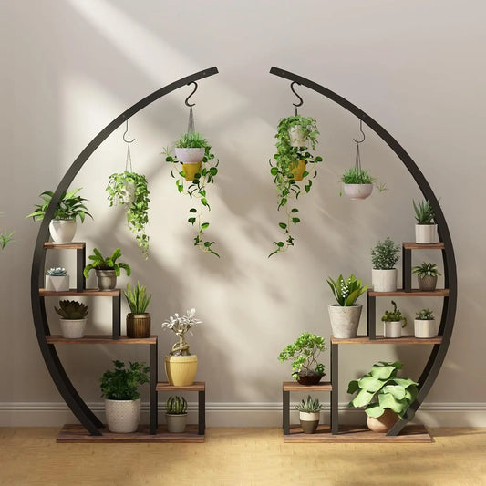 TWISTER.CK 5 Tier Metal Plant Stand Half Moon Indoor Garden