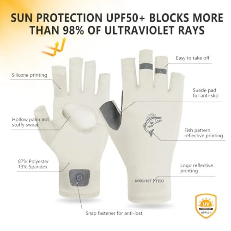Unisex UV Protective Fingerless Gloves UPF 50 Outdoor Activities