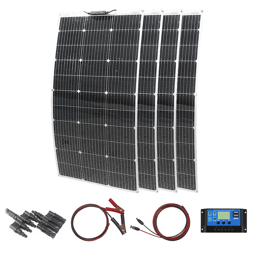 ASUNERGE 400W Flexible Monocrystalline Solar Panel Kit 12V Off Grid