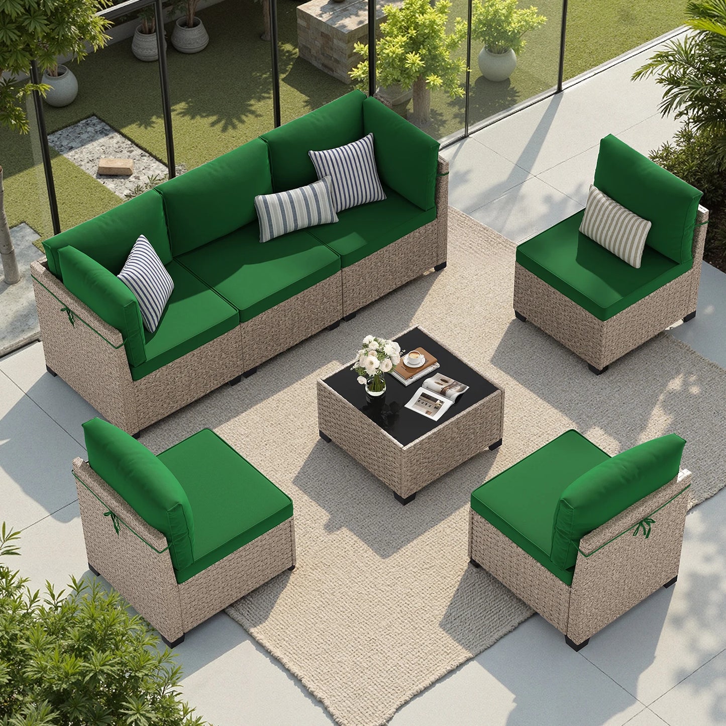 Outdoor Rattan Patio Set With Tempered Glass Table All Weather