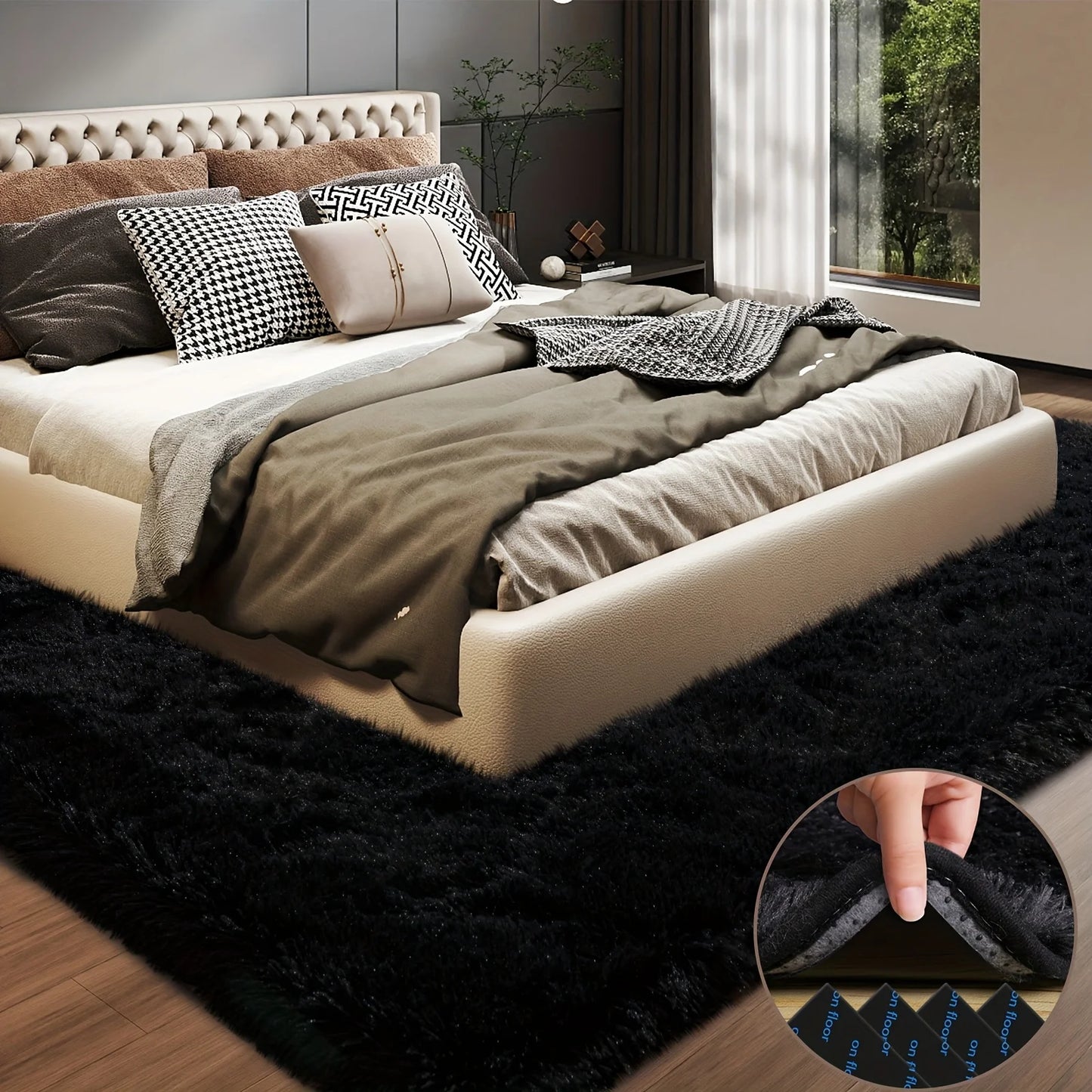 Fluffy Plush Area Rug With Geometric Pattern For Living Room