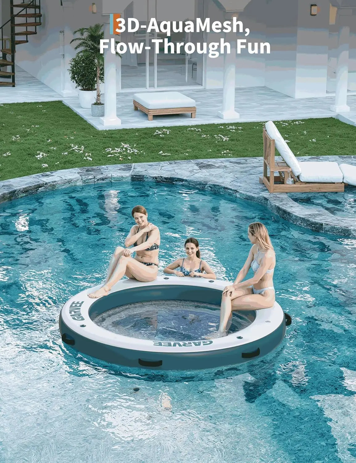Round Inflatable Floating Platform For Lake And Pool Recreation
