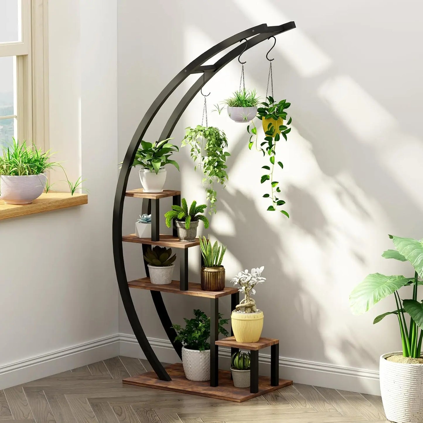 TWISTER.CK 5 Tier Metal Plant Stand Half Moon Indoor Garden