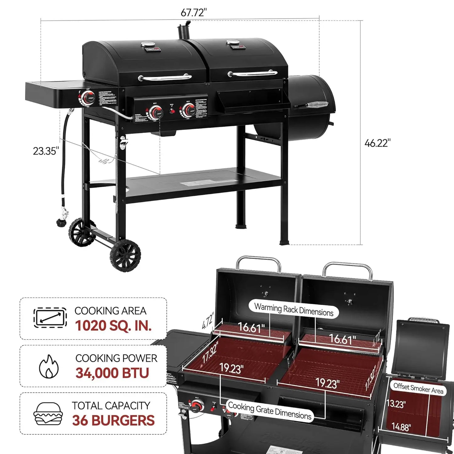 Dual Fuel Grill With Offset Smoker And Side Burner