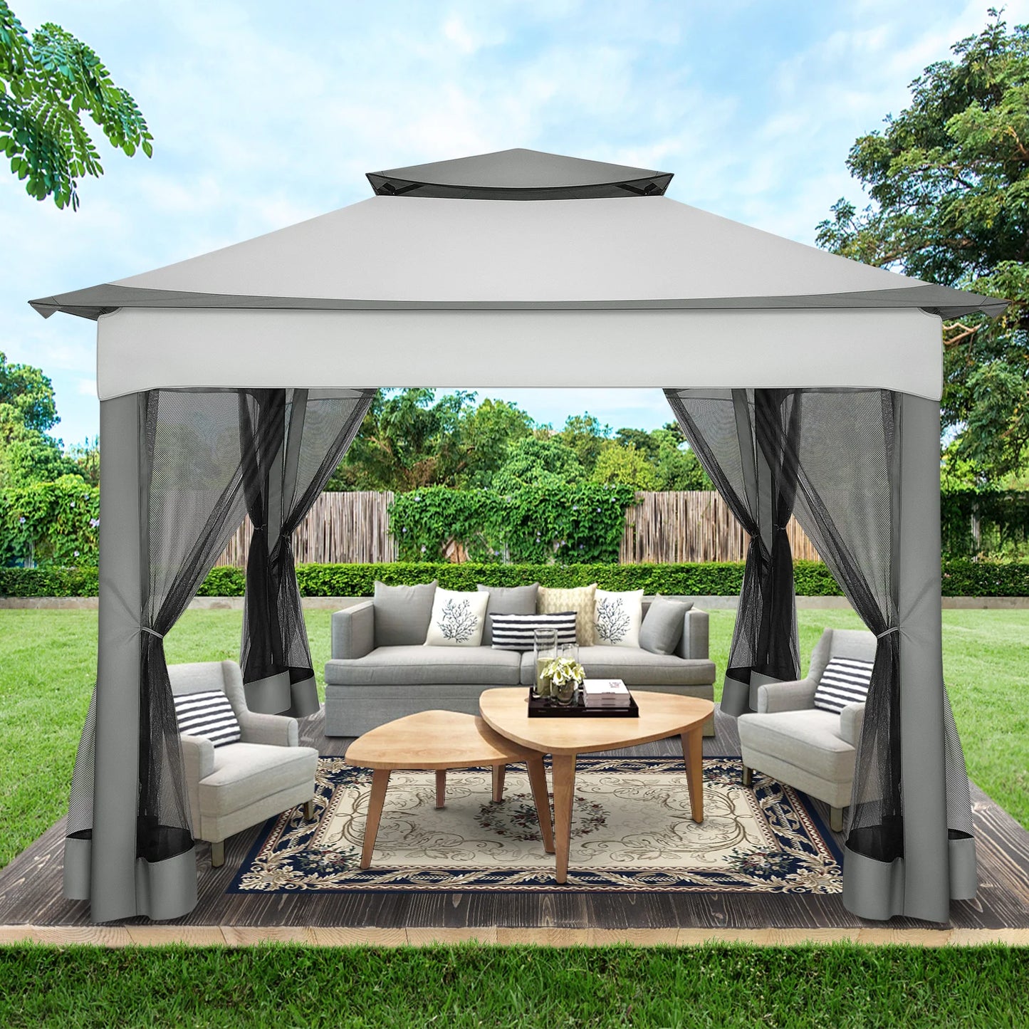 Pop Up Gazebo Canopy Tent With Mosquito Netting And Double Roof Ventilation