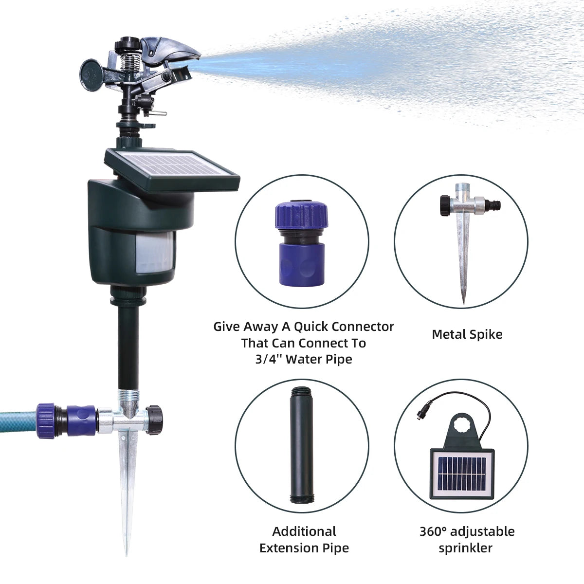 Yardeen Motion Activated Sprinkler With Solar Panel Outdoor Animal Deterrent