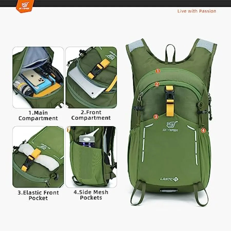 Unisex 15L Hiking Backpack Lightweight Water Resistant Daypack