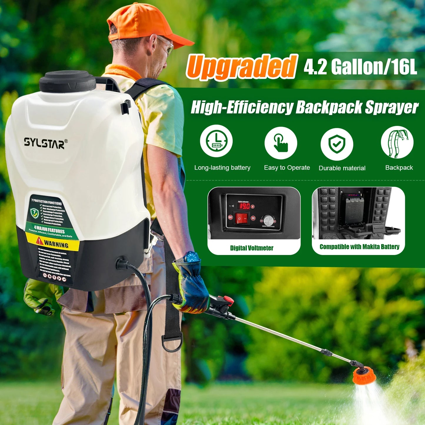 Electric Backpack Sprayer 100 PSI Telescopic Wand 5 Nozzles