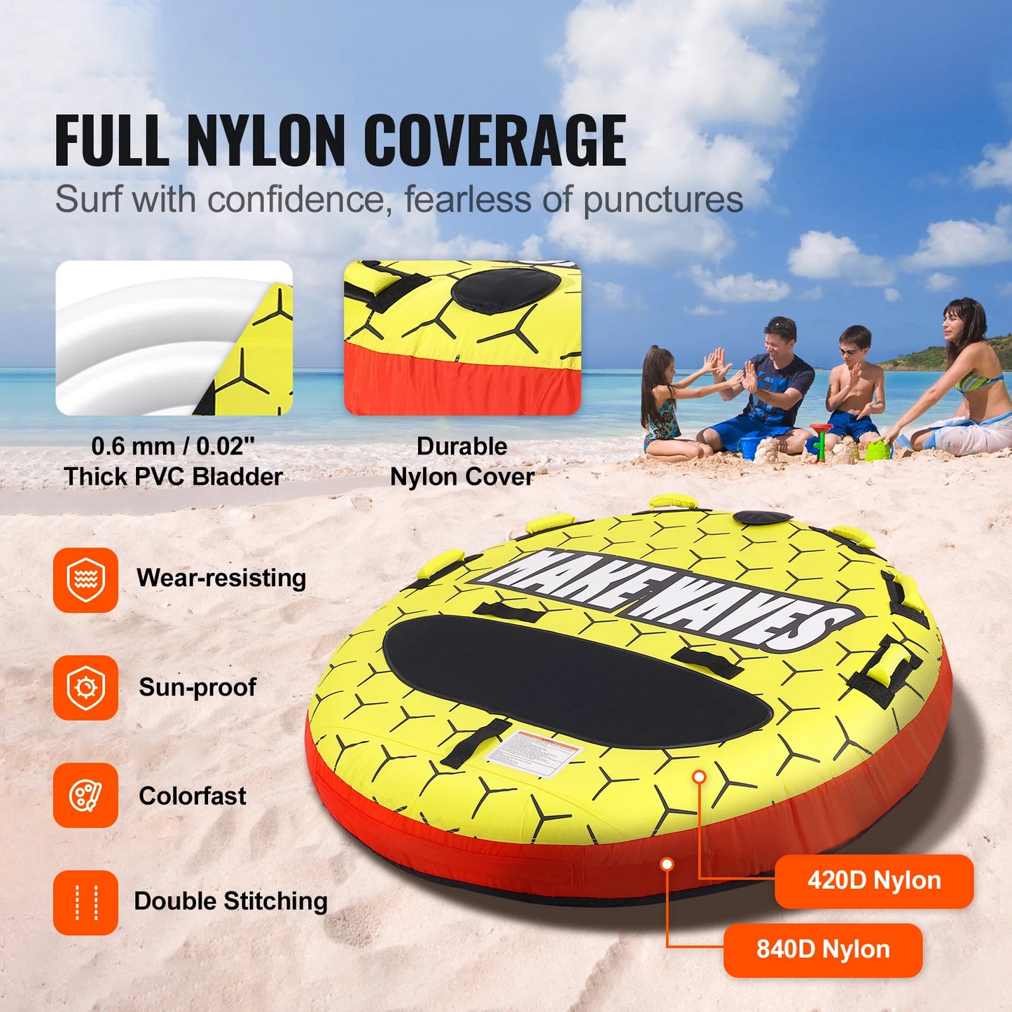 SucceBuy Towable Tube For Boating 1 To 3 People Inflatable