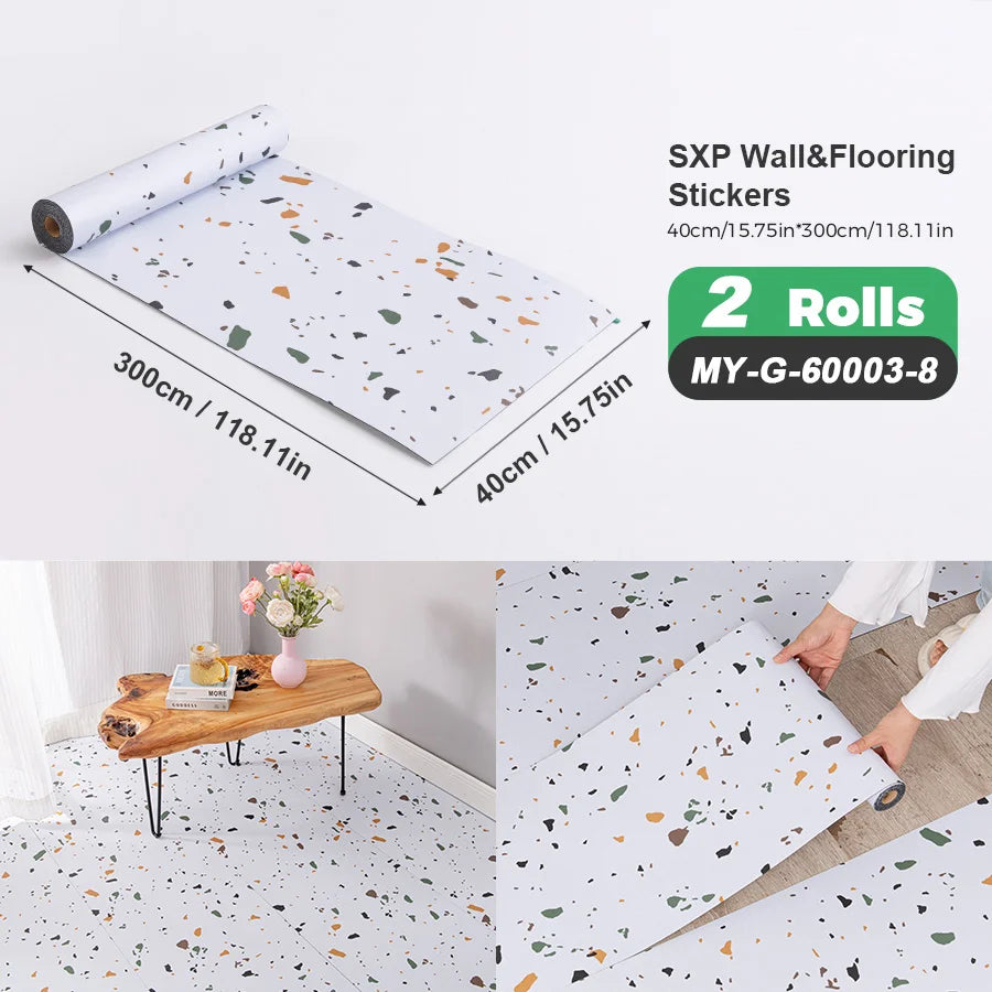 Self Adhesive Wall And Floor Sticker Wood Grain Marble Design 2 Rolls