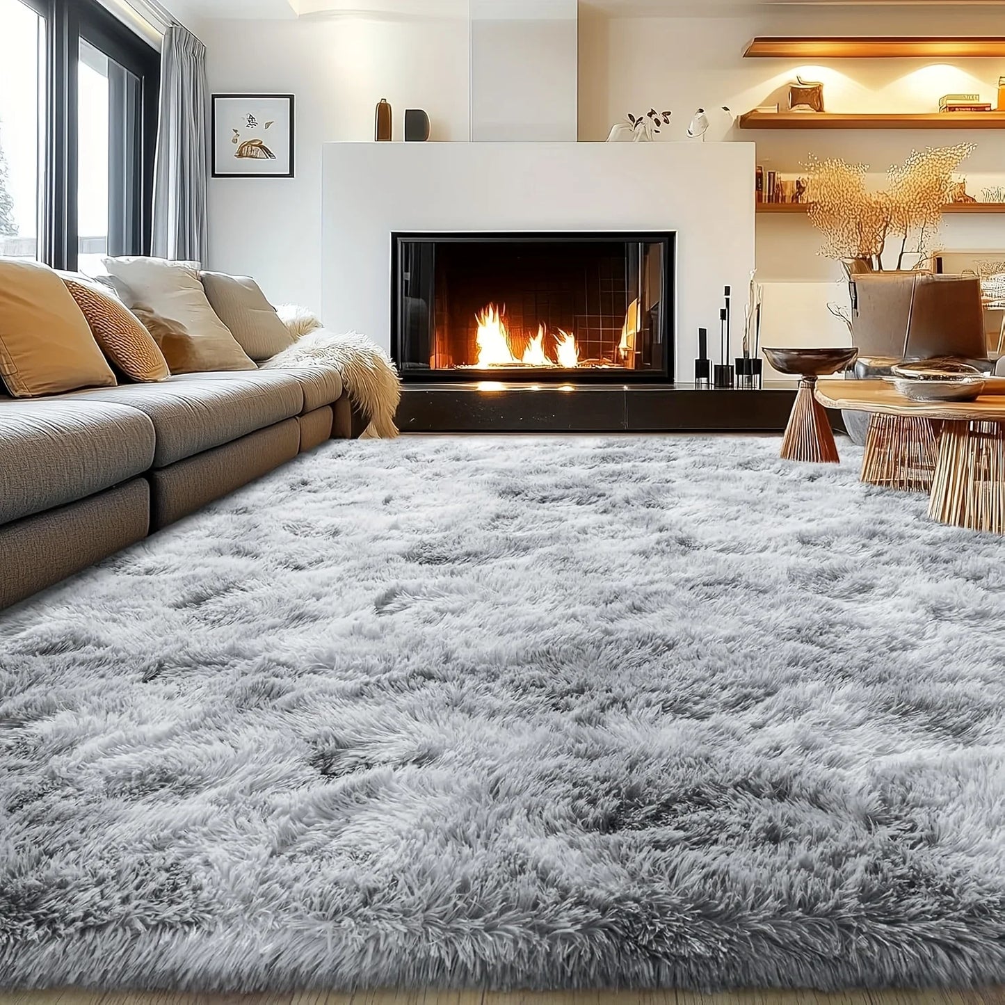 Wool Plush Shag Rug Non Slip Furry Carpet Living Room