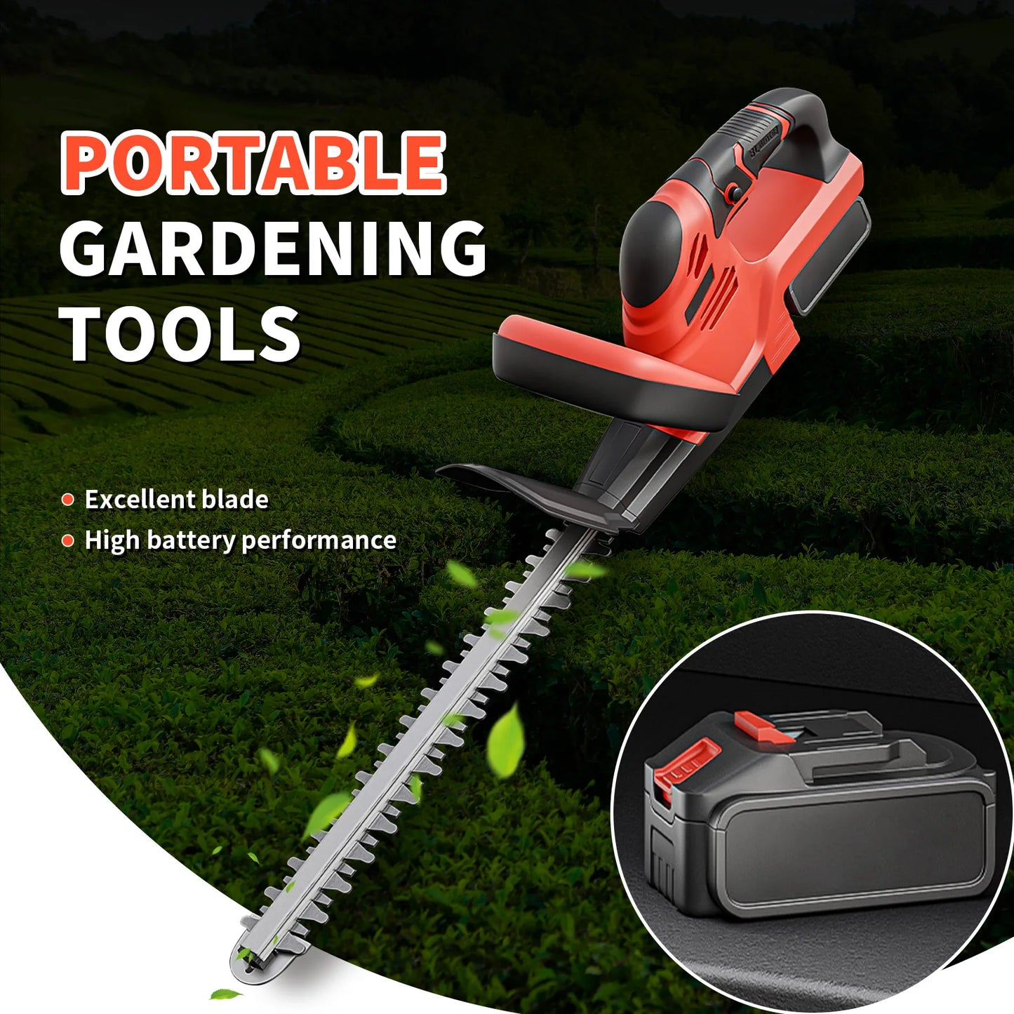 Cordless Hedge Trimmer With 3.0Ah Battery Charger For Lawn Care