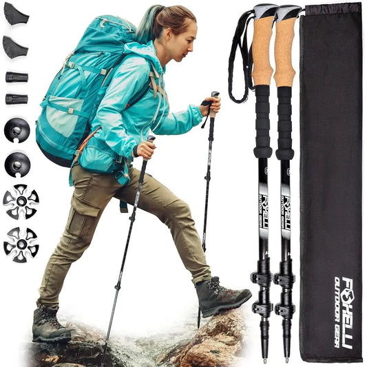 Lightweight Collapsible Trekking Poles With Cork Grips And Quick Locks