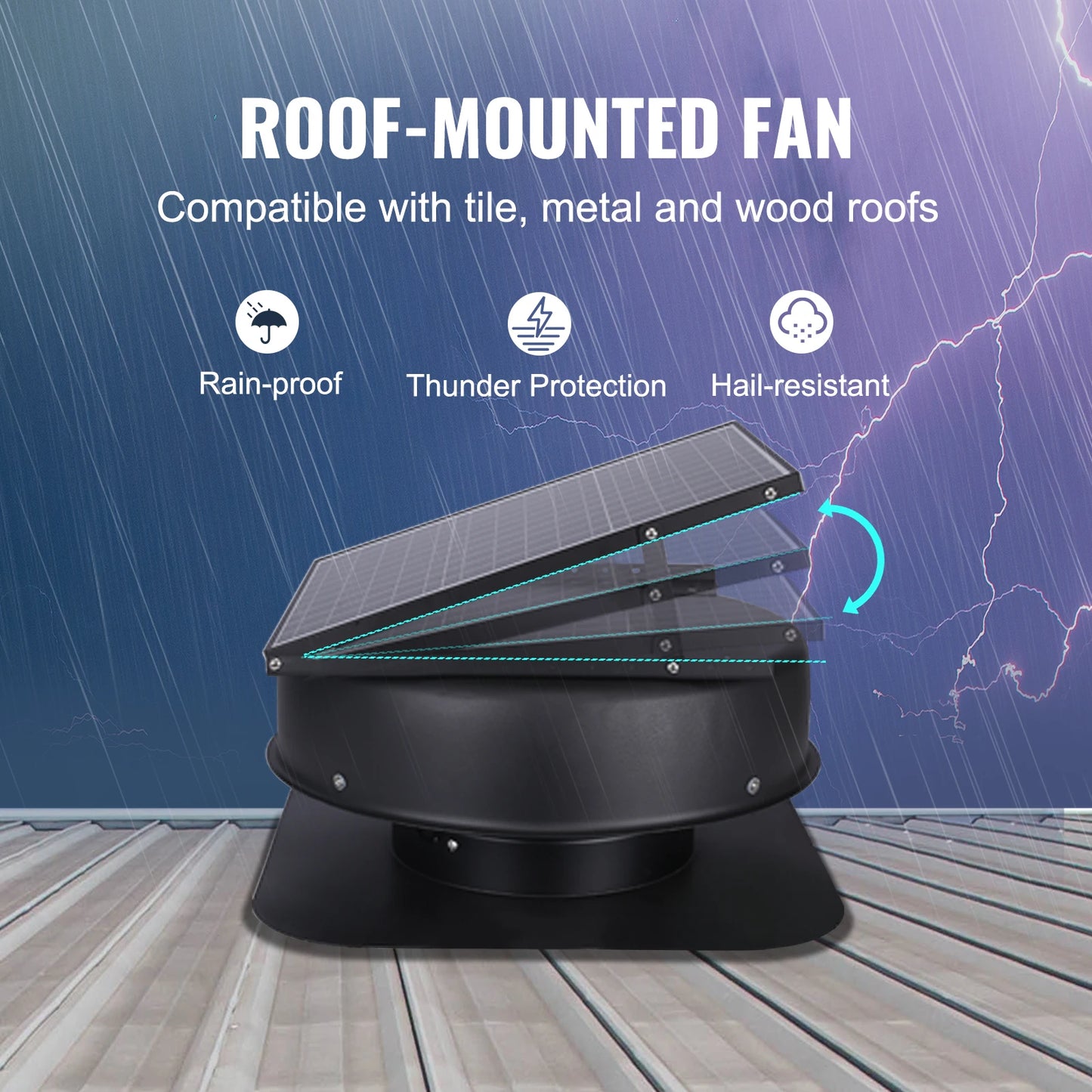 VEVOR Solar Attic Fan 40W 1230 CFM with Smart Adapter