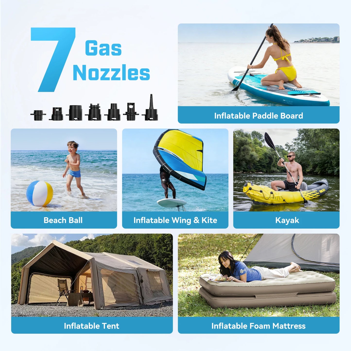 Electric SUP Air Pump 5200mAh 18.5V 20 PSI Rechargeable Portable