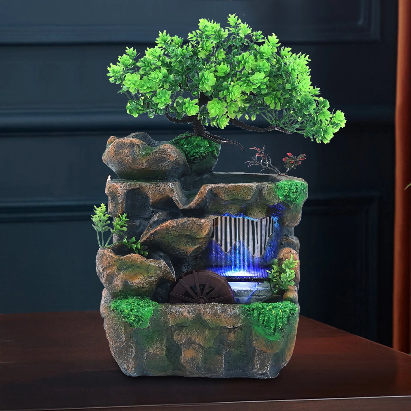 Indoor Water Fountain With LED Lights Zen Desktop Tabletop Decor