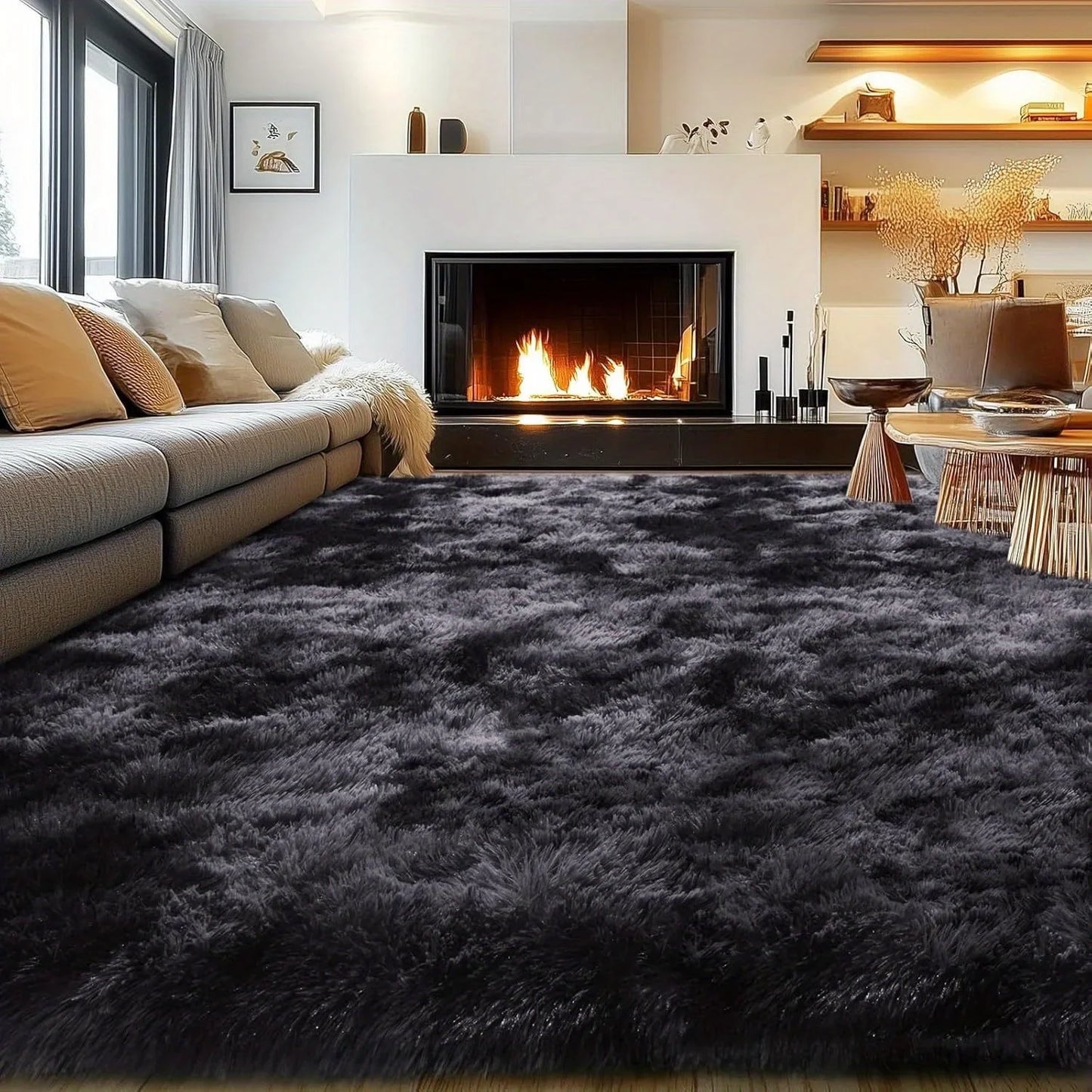Wool Plush Shag Rug Non Slip Furry Carpet Living Room