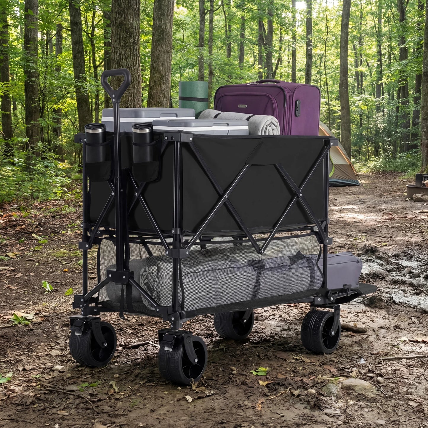 JHK Outdoor Double Decker Wagons Cart 440 Lbs Large Capacity