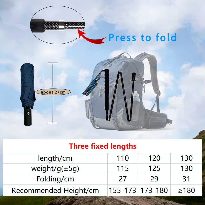 OKHEALING Trekking Poles Carbon Fiber Folding Hiking Sticks