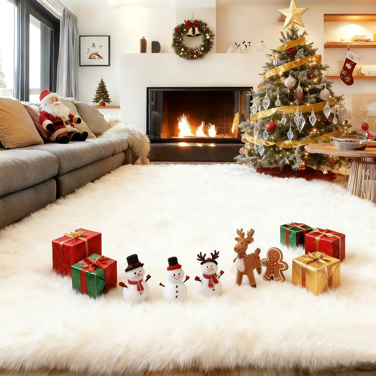 Wool Plush Shag Rug Non Slip Furry Carpet Living Room