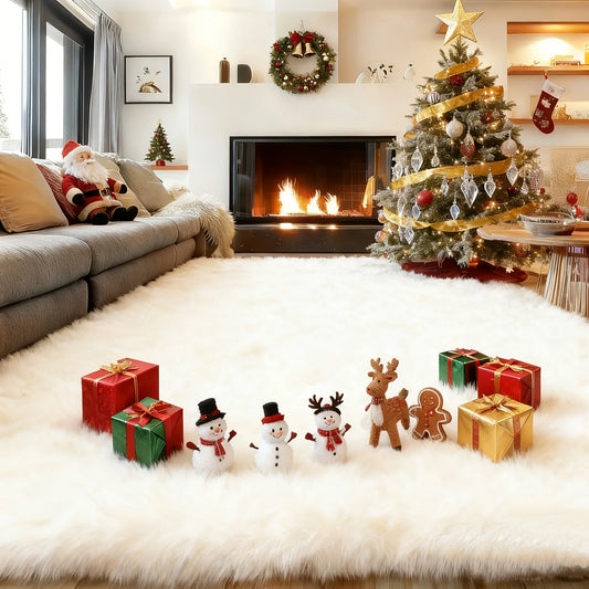Wool Plush Shag Rug Non Slip Furry Carpet Living Room