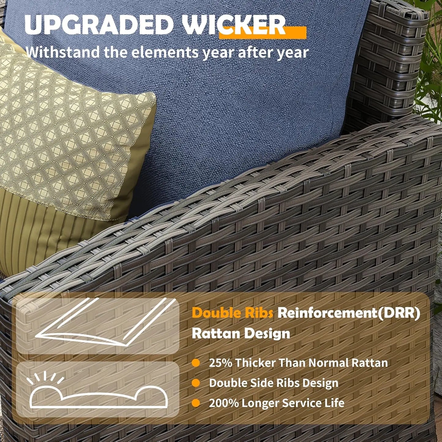 Six Piece PE Rattan Sectional Sofa Set With Swivel Chairs