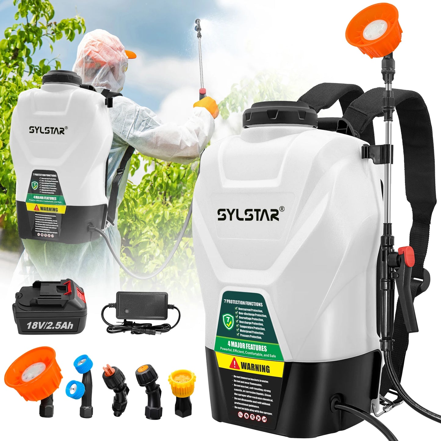 Electric Backpack Sprayer 100 PSI Telescopic Wand 5 Nozzles