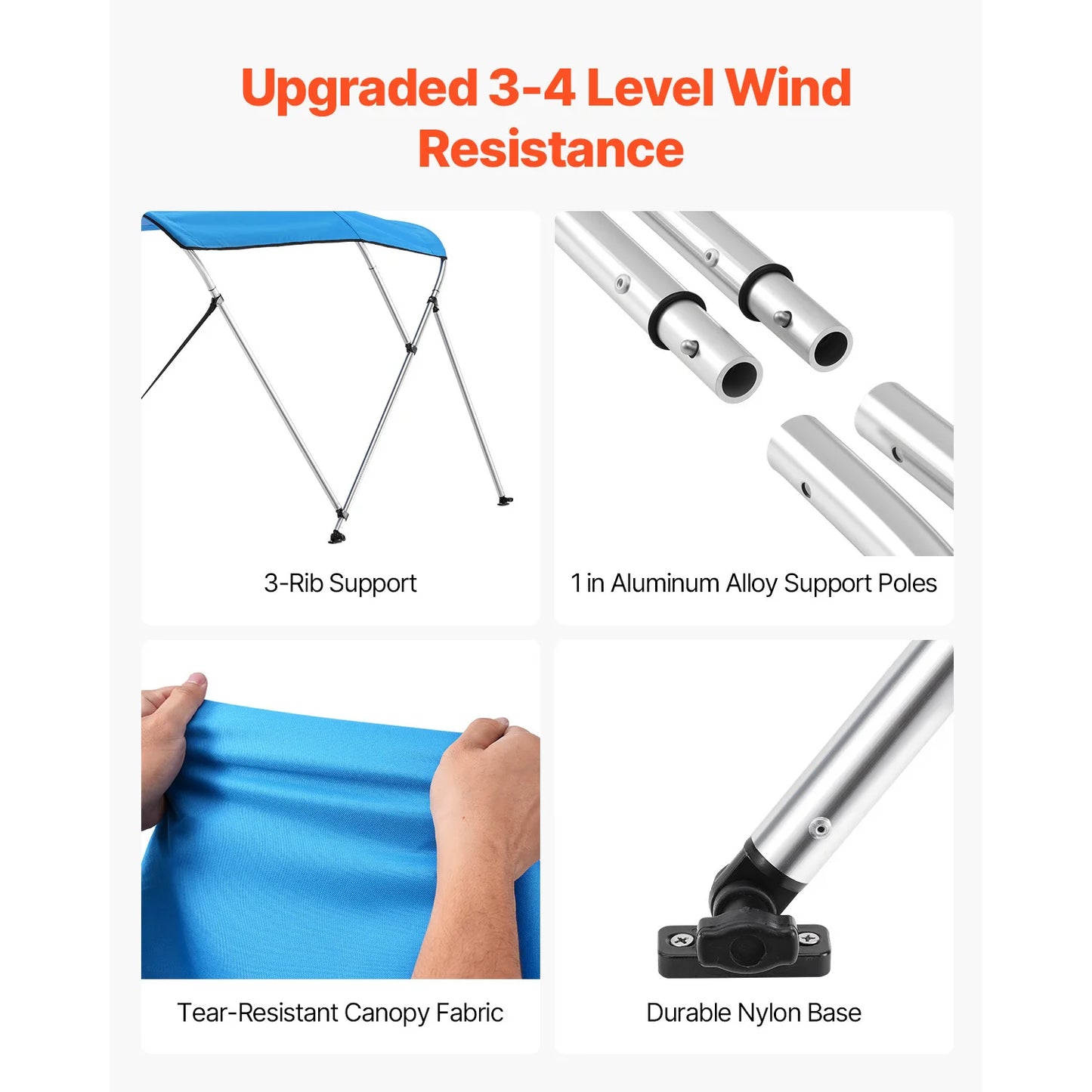 SucceBuy Boat Bimini Tops With Aluminum Frame 600D Polyester Waterproof