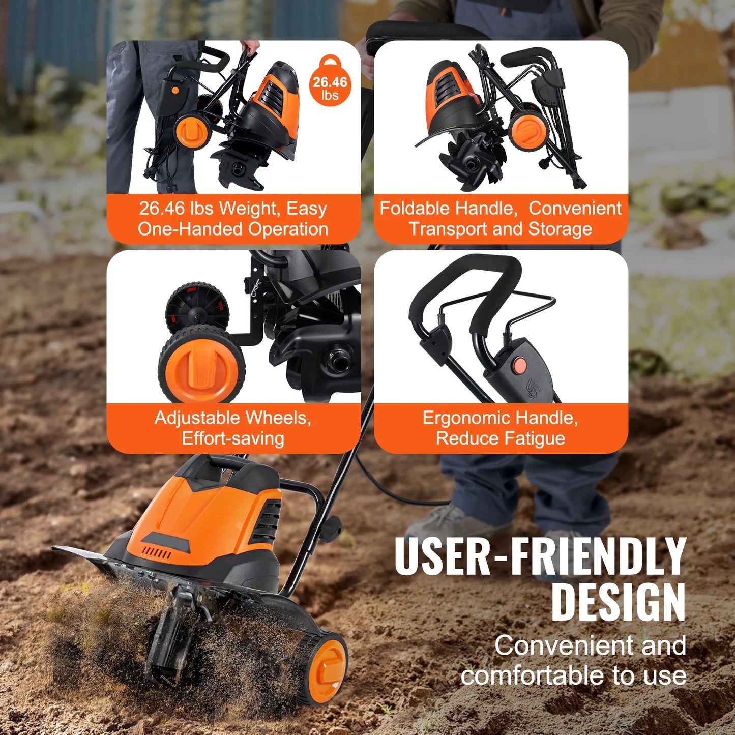 SucceBuy 12 Amp Corded Electric Tiller Cultivator With Steel Tines
