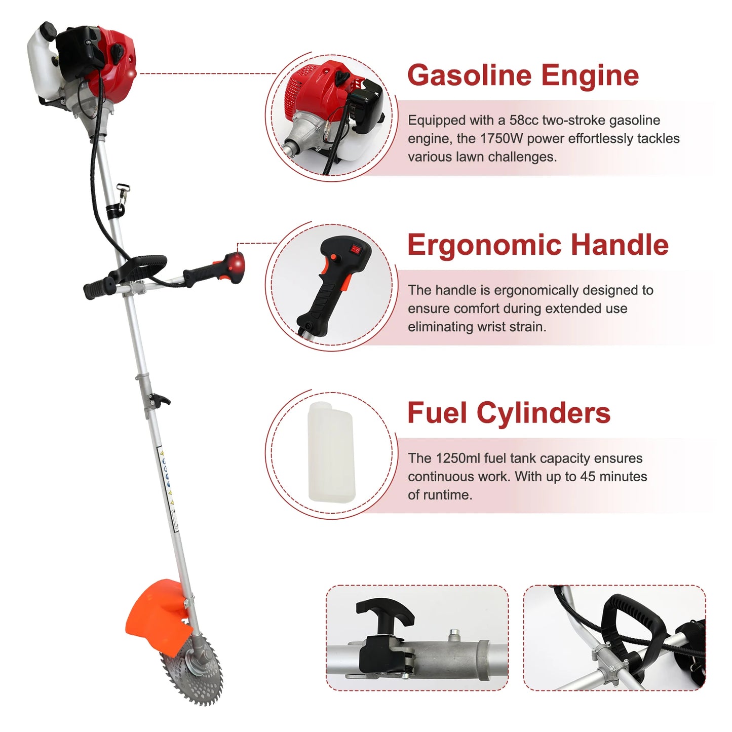 52cc 2Stroke Gasoline Lawn Mower 3In1 System Pro Tool