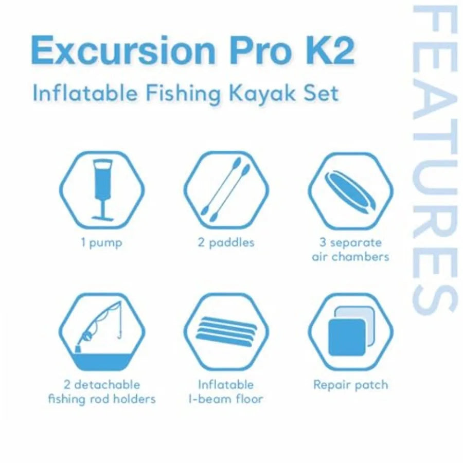 Excursion Pro K2 Inflatable Kayak Set Featuring Adjustable PVC Seats