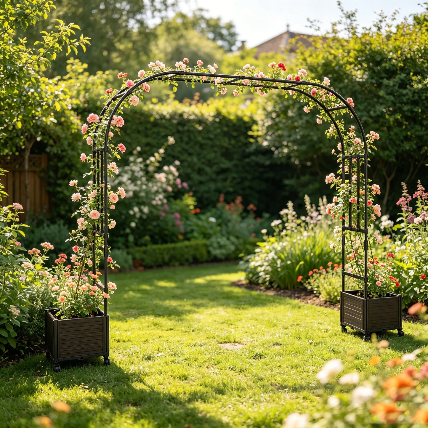 Wicker Arch Trellis With Planter Box On Wheels Garden Arbor