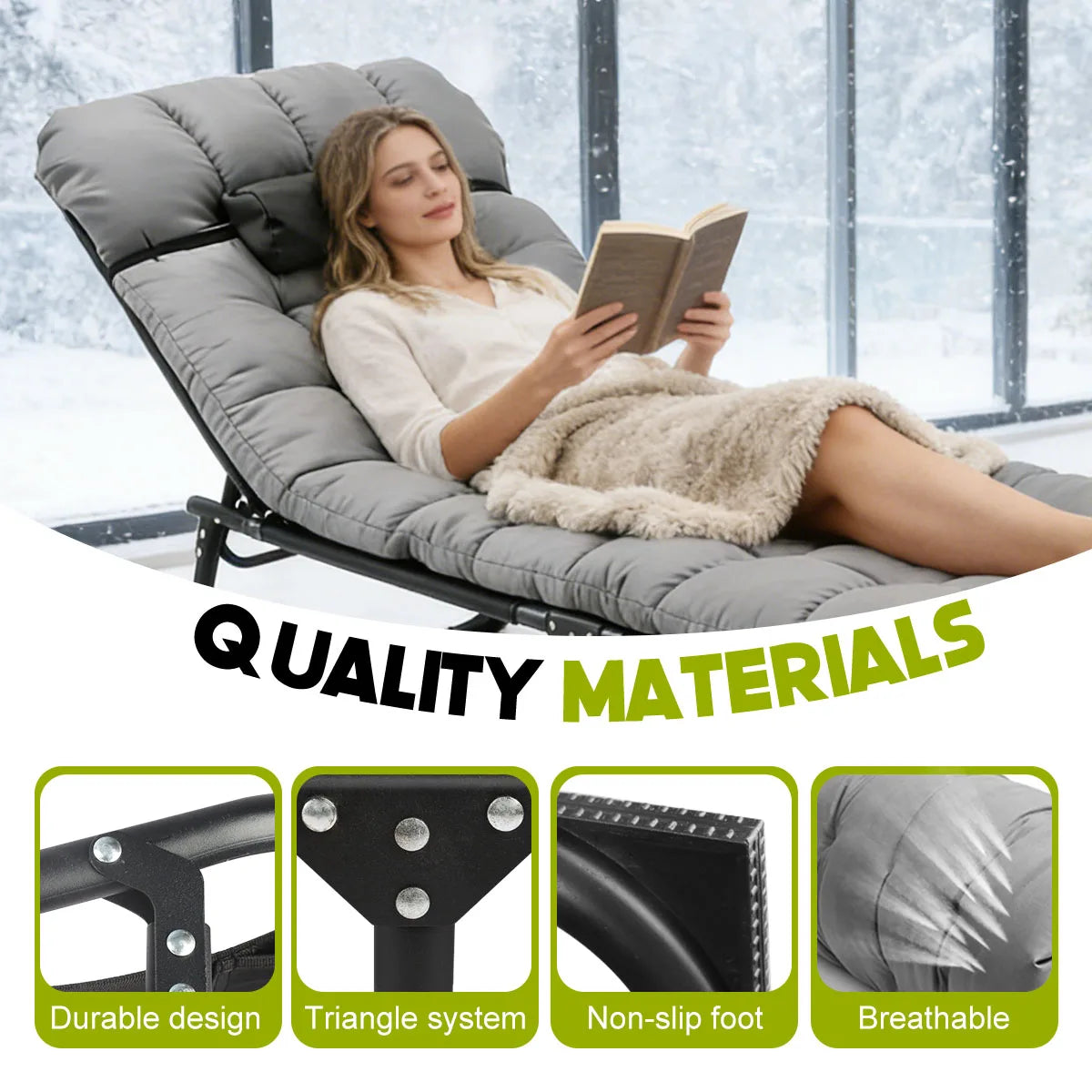 Adjustable Three-Position Folding Camping Lounge Chair With Removable Cushion