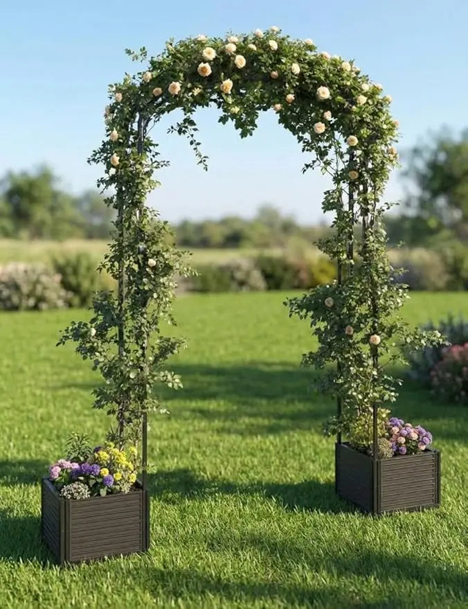 Wicker Arch Trellis With Planter Box On Wheels Garden Arbor