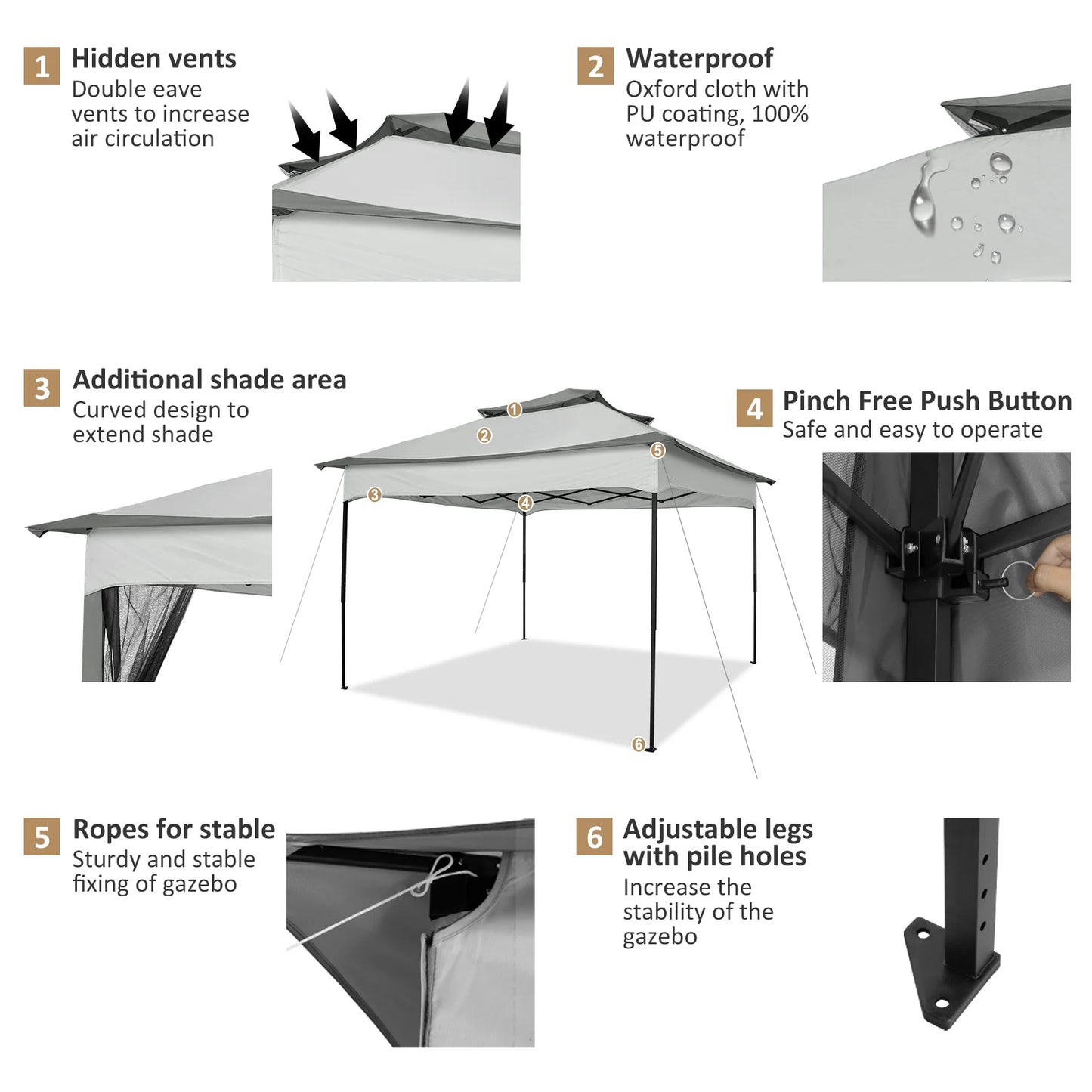 Pop Up Gazebo Canopy Tent With Mosquito Netting And Double Roof Ventilation