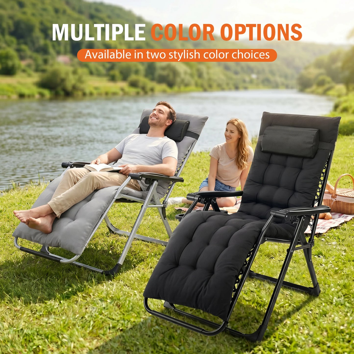 JHK Zero Gravity Reclining Camping Lounge Chair With Cup Holder Trays
